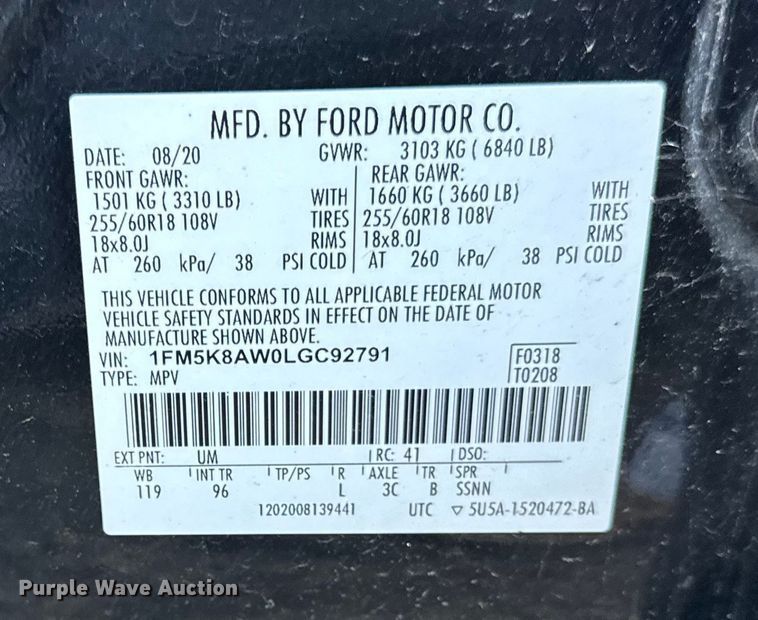 image for item EF2164 2020 Ford Explorer Police Interceptor SUV