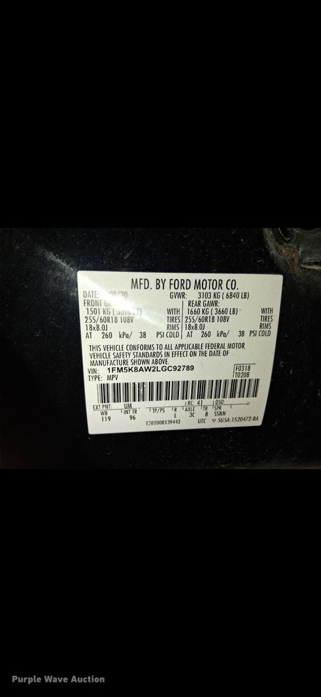 image for item EF2165 2020 Ford Explorer Police Interceptor SUV