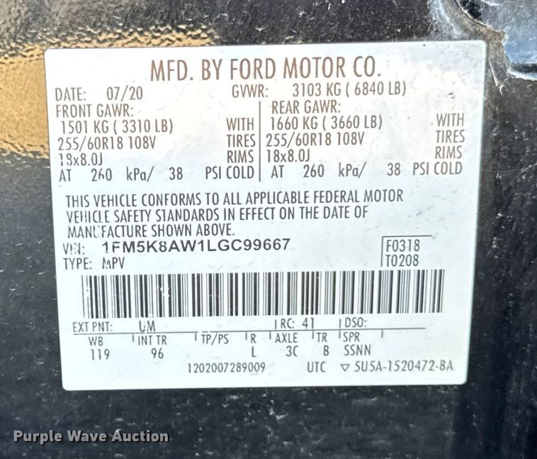 image for item EF2166 2020 Ford Explorer Police Interceptor SUV