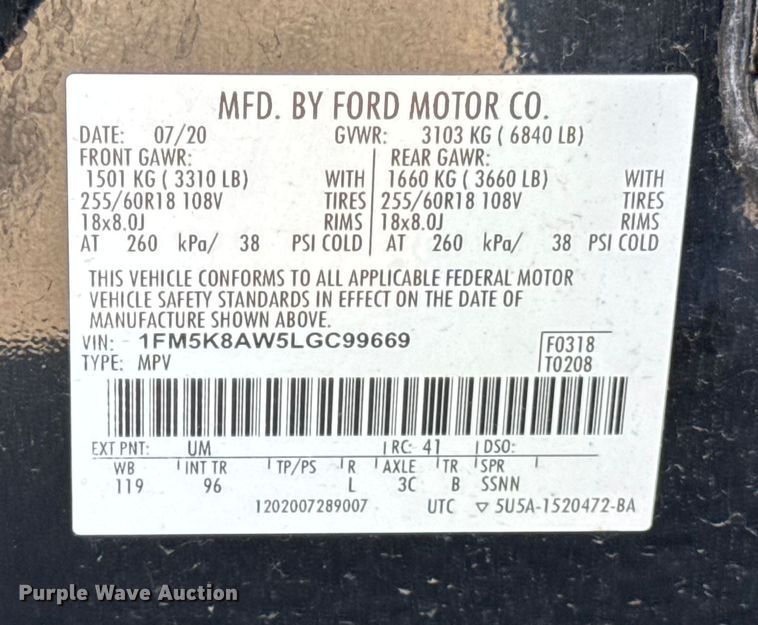 image for item EF2167 2020 Ford Explorer Police Interceptor SUV