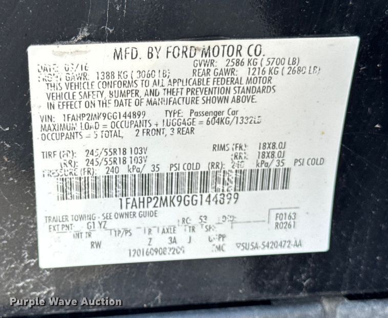 image for item EF2168 2016 Ford Taurus Police Interceptor 