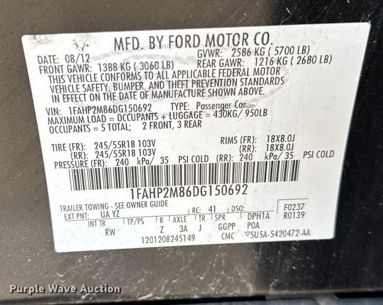 image for item EF2169 2013 Ford Taurus Police Interceptor 