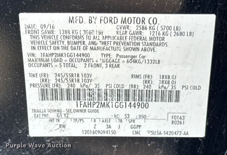 image for item EF2170 2016 Ford Taurus Police Interceptor 