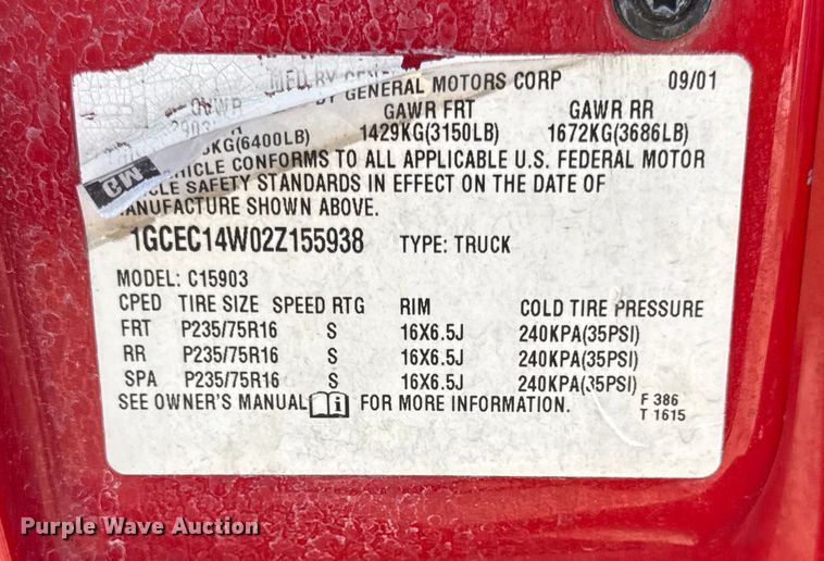image for item EF2175 2002 Chevrolet Silverado 1500 pickup truck