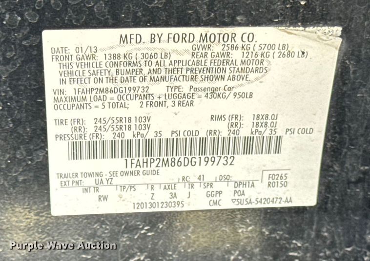 image for item EF2177 2013 Ford Taurus Police Interceptor 