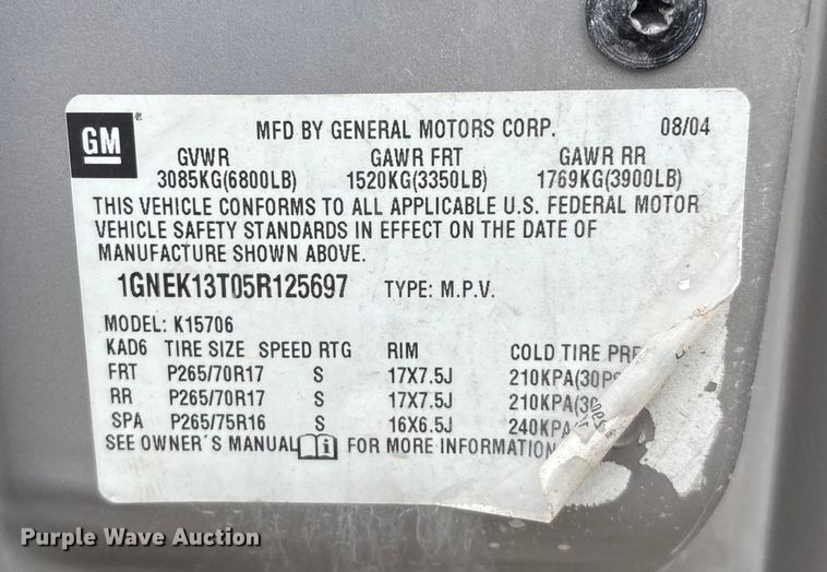 image for item EG8628 2005 Chevrolet Tahoe SUV