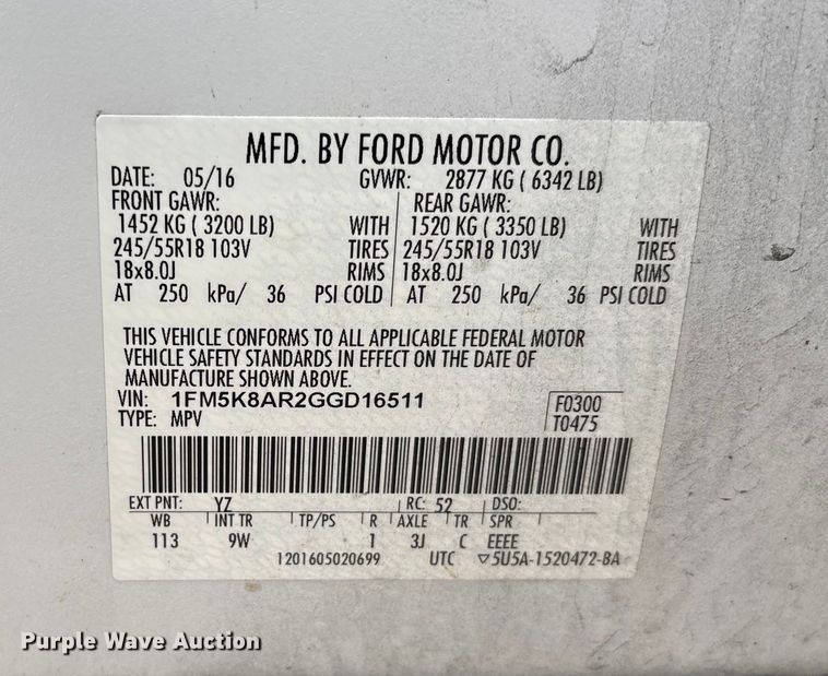 image for item EG8629 2016 Ford Explorer Police SUV