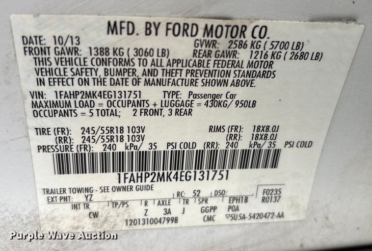 image for item EG8643 2014 Ford Taurus Police 