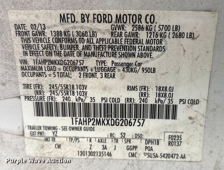 image for item EG8665 2013 Ford Taurus Police 