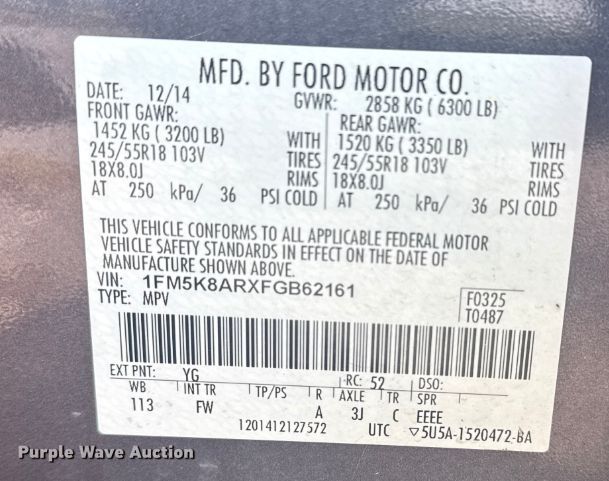 image for item EG8666 2015 Ford Explorer Police SUV