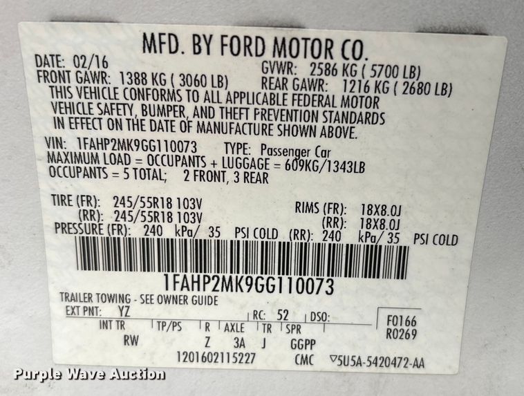 image for item EG8667 2016 Ford Taurus Police 