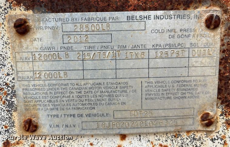 image for item EG8680 2012 Belshe BDT25 equipment trailer