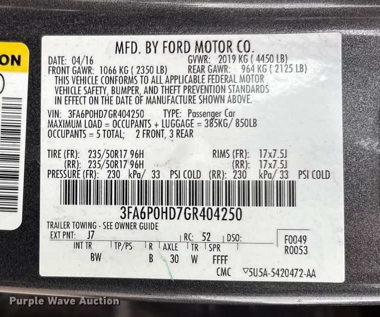 image for item EG8729 2016 Ford Fusion 