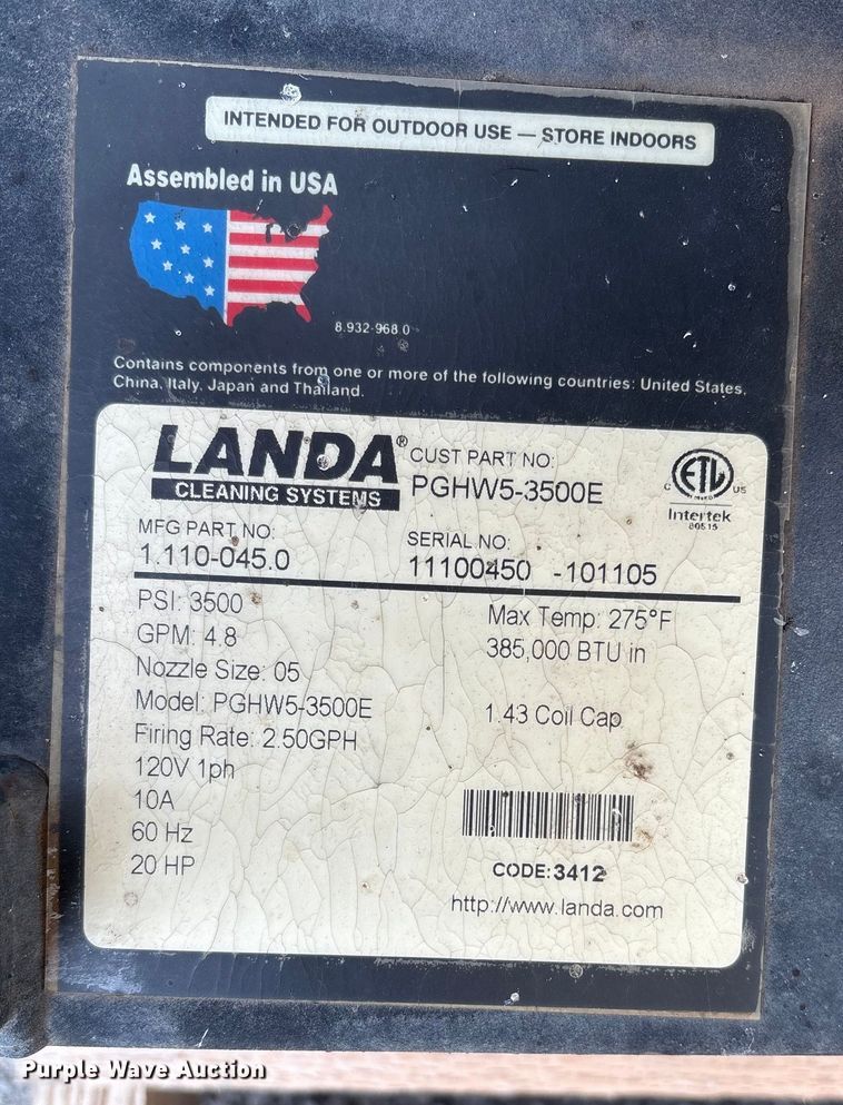 image for item EG8730 Landa PGHW5-3500E pressure washer