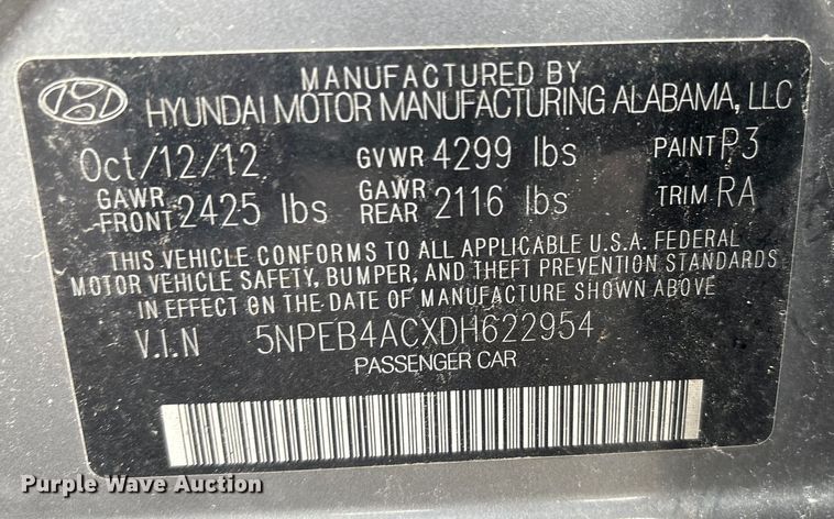 image for item EG8739 2013 Hyundai Sonata 