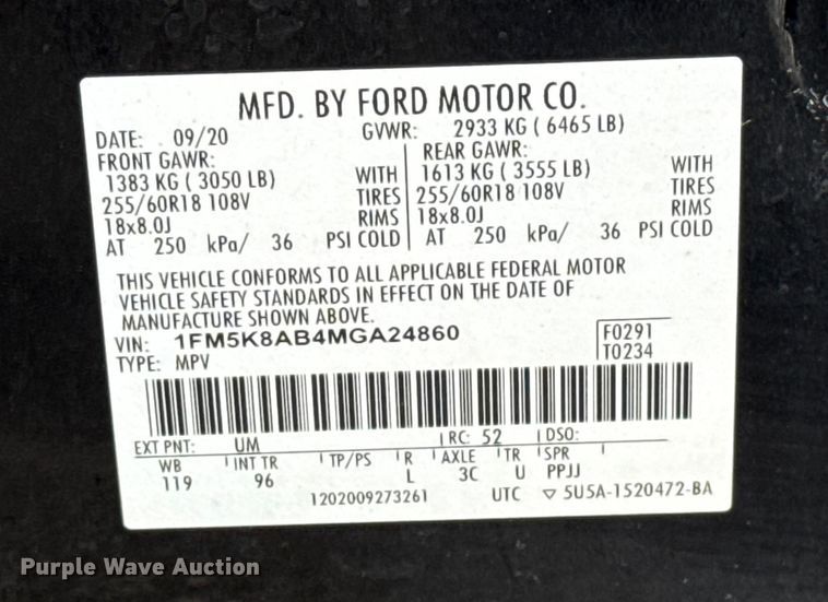 image for item EG8756 2021 Ford Explorer Police SUV