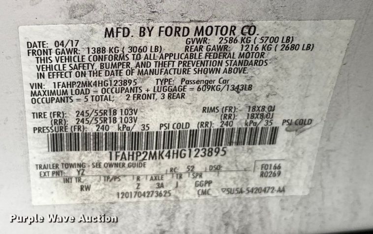 image for item EG8757 2017 Ford Taurus Police 