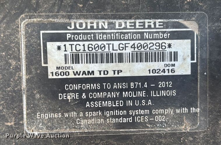 image for item EM8204 2016 John Deere 1600 Turbo Series II lawn mower