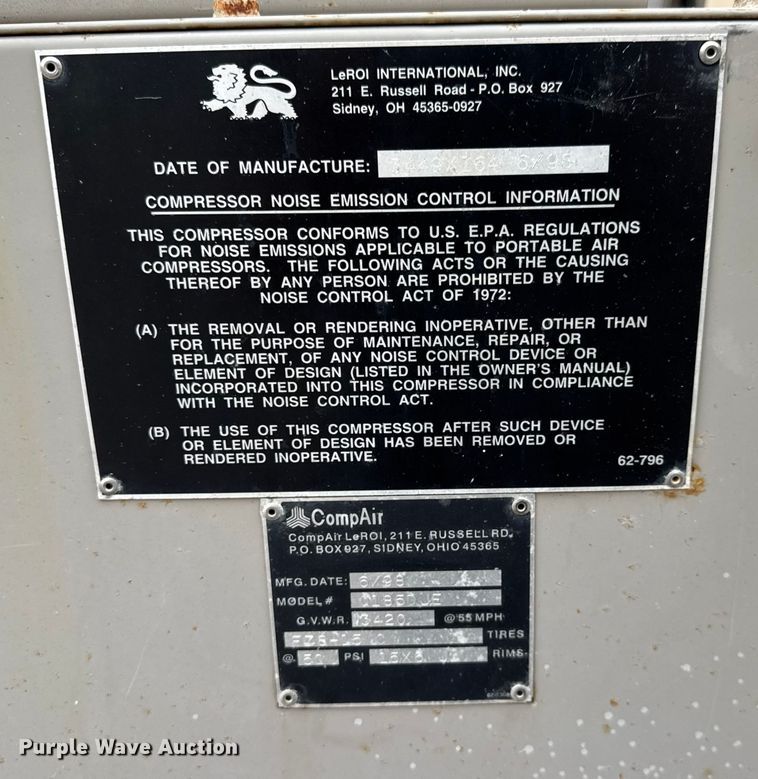 image for item EM8227 1998 CompAir LeRoi Q185DUE air compressor