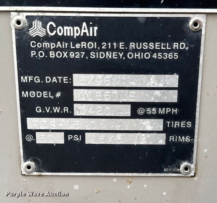 image for item EM8227 1998 CompAir LeRoi Q185DUE air compressor