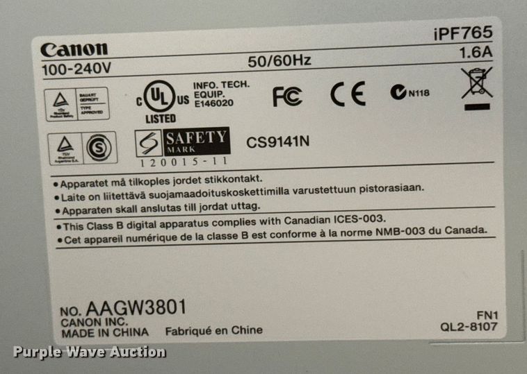 image for item EM8229 Canon iPF765 imagePrograf multifunction printer