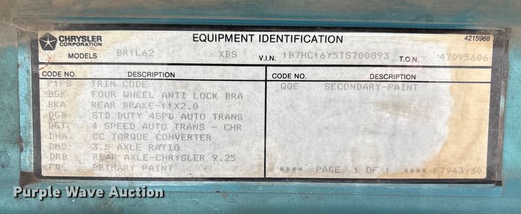 image for item EM8253 1996 Dodge Ram 1500 pickup truck