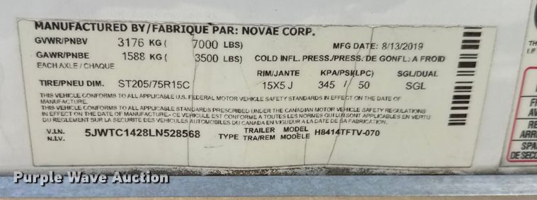 image for item EM8311 2020 H&H H8414TFTV– 070 enclosed cargo trailer