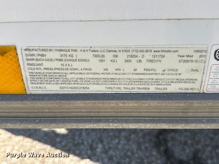 image for item EM8313 2013 H & H FD-306 REV A enclosed cargo trailer