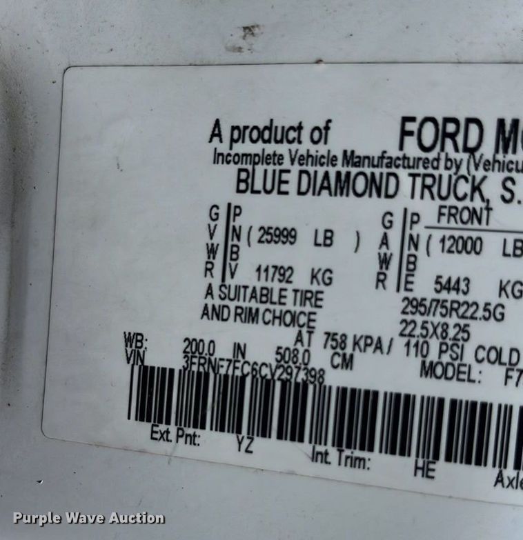 image for item EN5629 2012 Ford F750 Super Duty XL forestry bucket truck