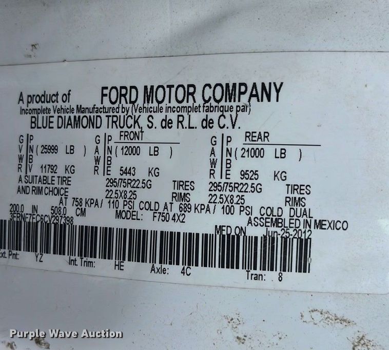 image for item EN5629 2012 Ford F750 Super Duty XL forestry bucket truck