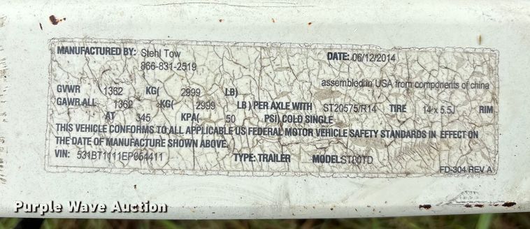 image for item EN5645 2014 Stehl Tow car dolly