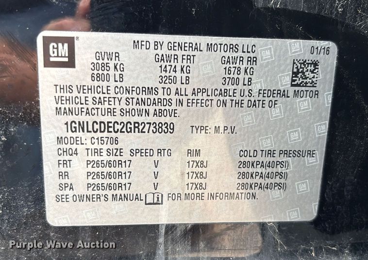 image for item EN7031 2016 Chevrolet Tahoe Police SUV