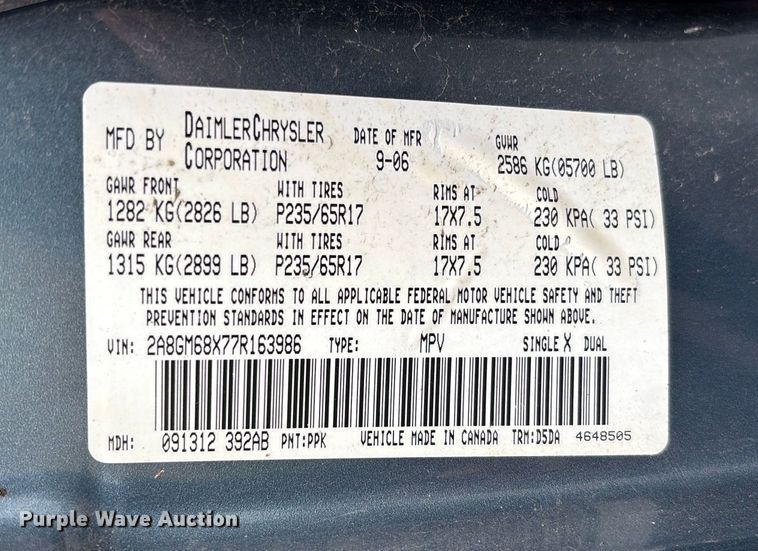 image for item EN7032 2007 Chrysler Pacifica SUV