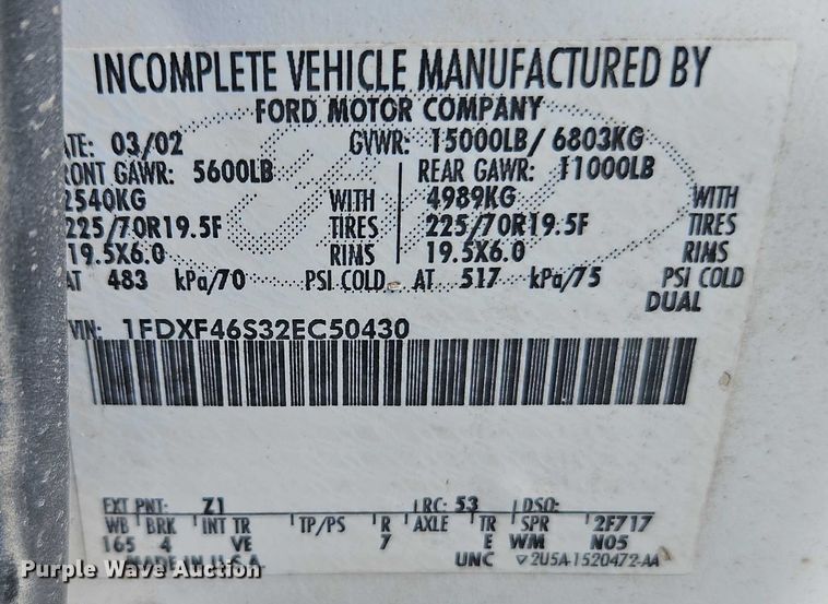 image for item EO4668 2002 Ford F450 Super Duty dump truck