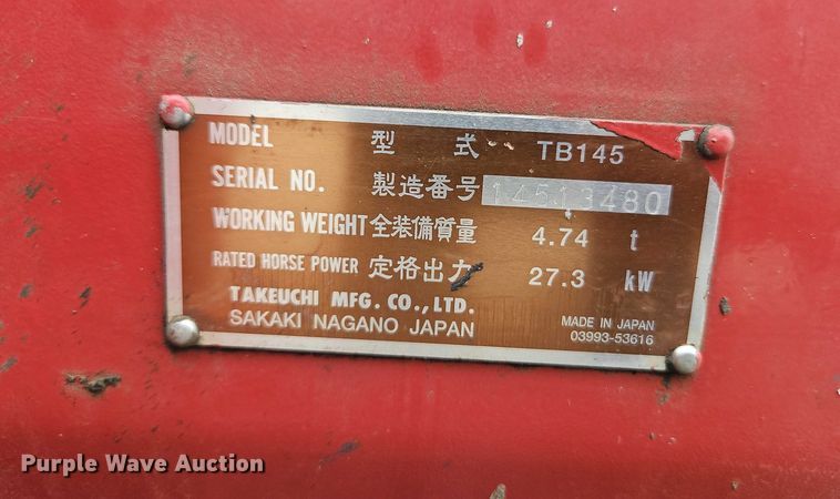 image for item EO4684 2004 Takeuchi TB145 mini excavator