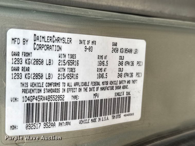 image for item EQ1002 2004 Dodge Caravan SXT van