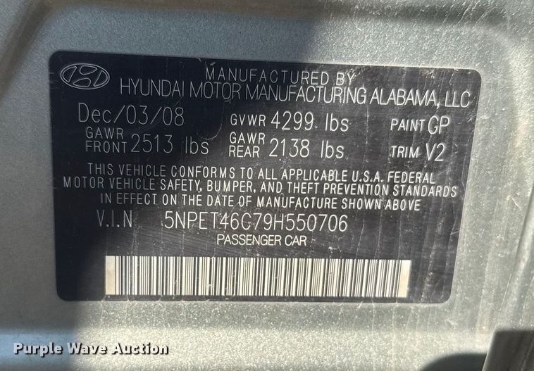 image for item ER2479 2009 Hyundai Sonata 