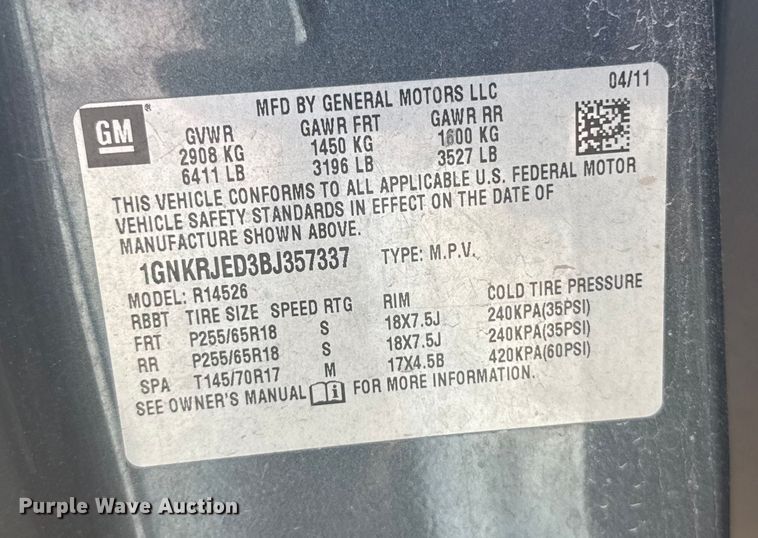 image for item ER2481 2011 Chevrolet Traverse 