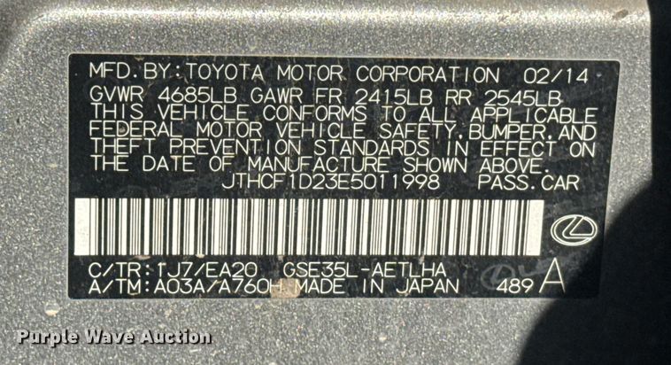 image for item ER2482 2014 Lexus IS 