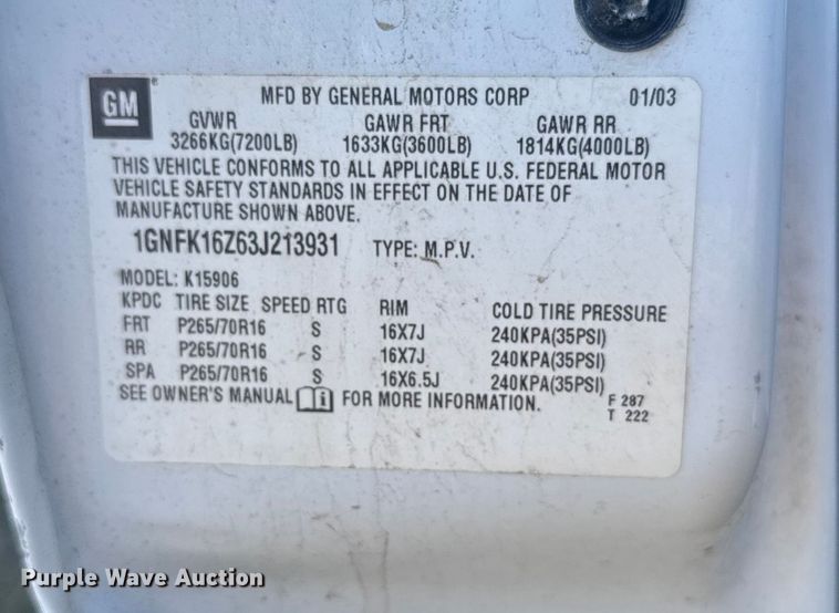 image for item ER2487 2003 Chevrolet Suburban SUV