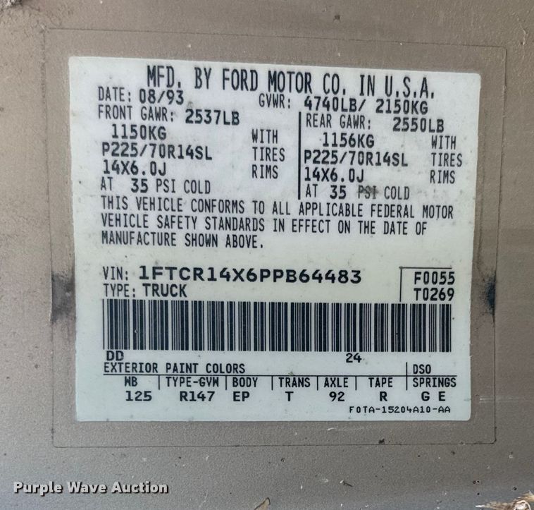 image for item ER2488 1993 Ford Ranger SuperCab pickup truck