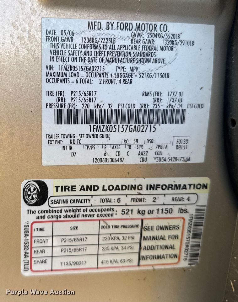 image for item ER2489 2007 Ford Freestyle SUV