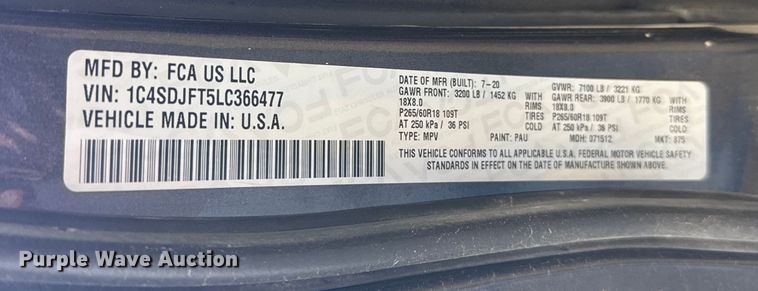 image for item ER2495 2020 Dodge Durango SSV SUV