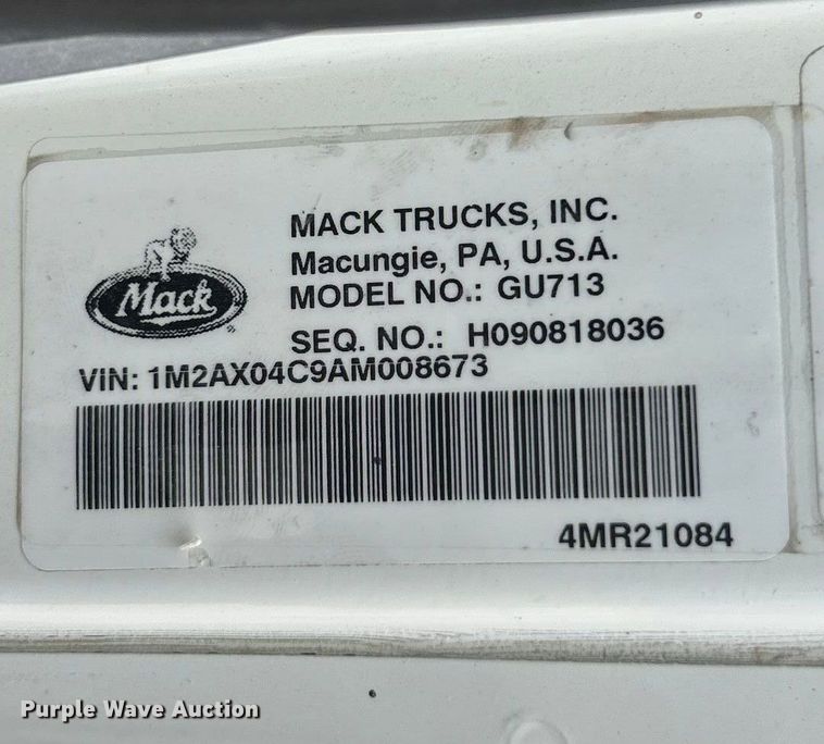 image for item ET3212 2010 Mack GU713 dump truck