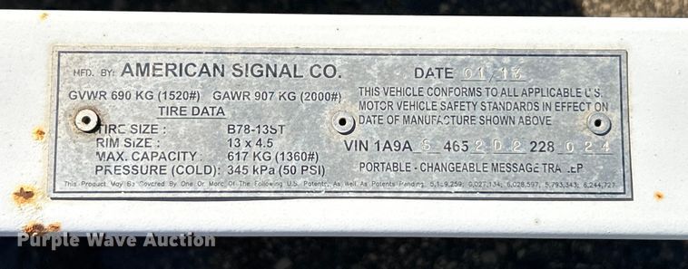 image for item ET3217 2013 American Signal message board trailer