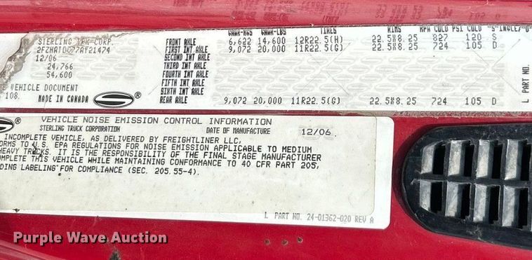 image for item ET3456 2007 Sterling L7500 dump truck