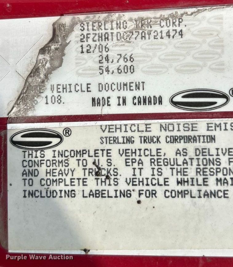 image for item ET3456 2007 Sterling L7500 dump truck