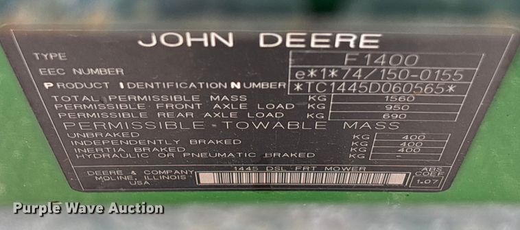 image for item ET4668 2006 John Deere 1445 Series II 4WD lawn mower