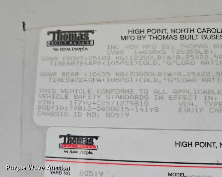 image for item EU3808 2007 Thomas Built Saf-T-Liner HDX school bus