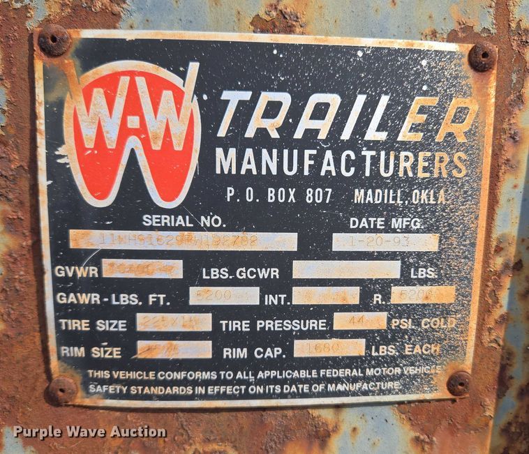 image for item EU3815 1993 W-W Trailer Manufacturers livestock trailer